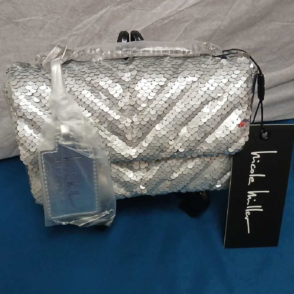 Nicole Miller Shimmering Silver Sequin Evening Bag